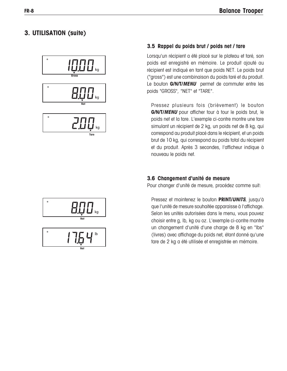 Balance trooper 3. utilisation (suite) | Ohaus TROOPER COMPACT SCALES Manual multi User Manual | Page 82 / 112