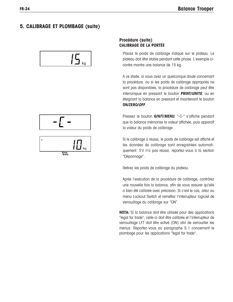 Balance trooper, Calibrage et plombage (suite) | Ohaus TROOPER COMPACT SCALES Manual multi User Manual | Page 98 / 112