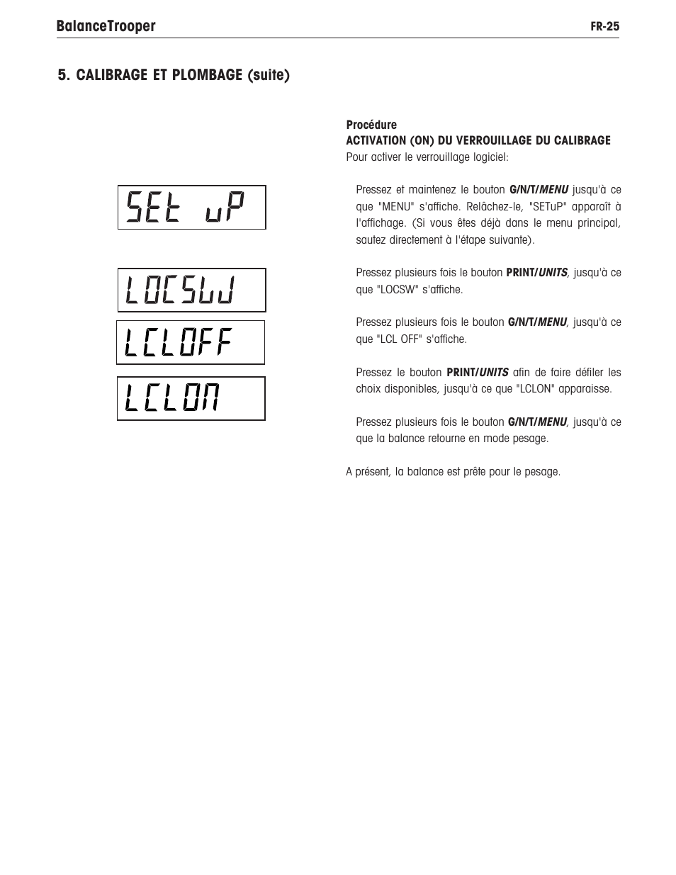 Balancetrooper, Calibrage et plombage (suite) | Ohaus TROOPER COMPACT SCALES Manual multi User Manual | Page 99 / 112