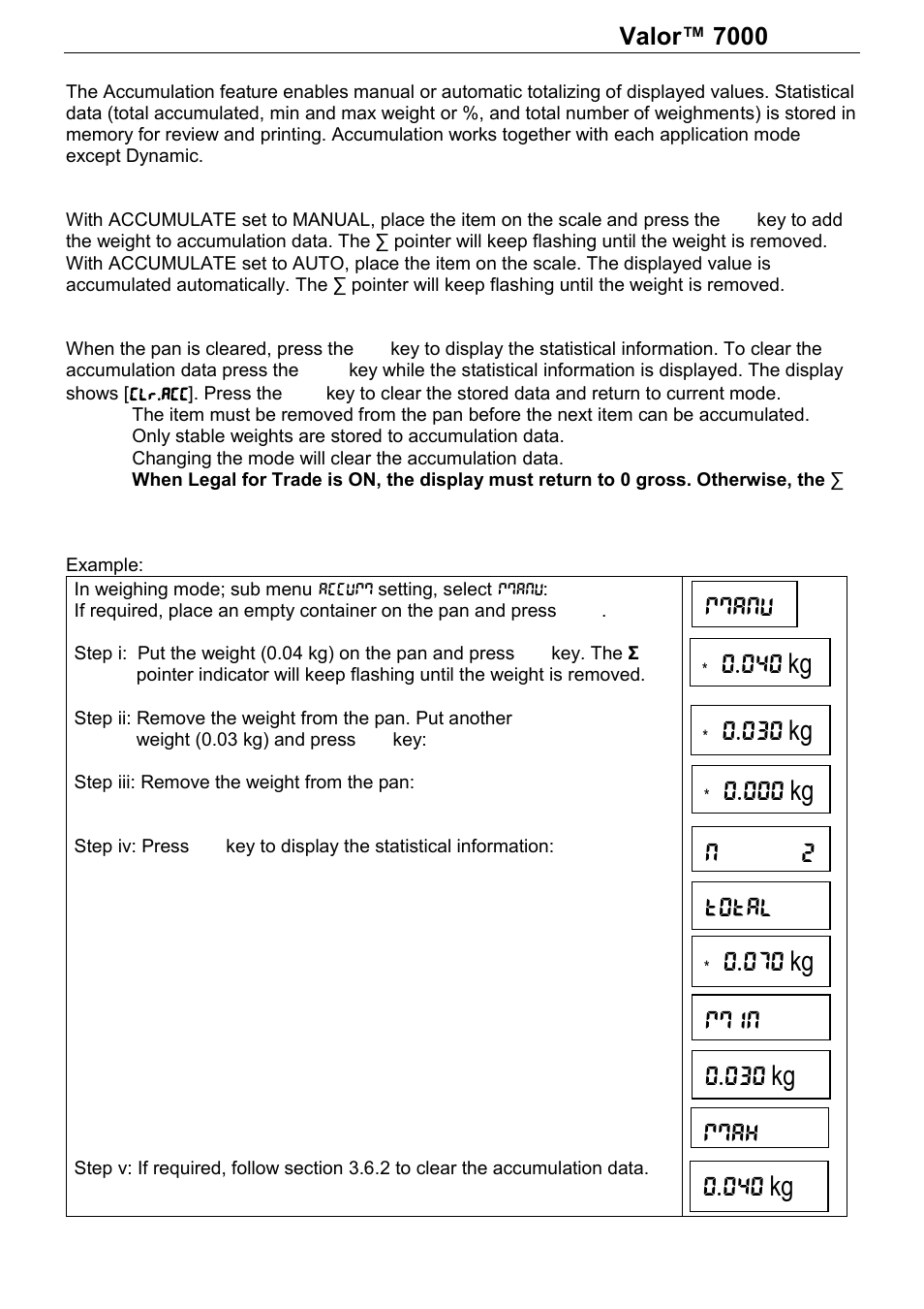Mmanu, 040 kg, 030 kg | 000 kg n 2 total, Series | Ohaus Valor 7000 Series COMPACT FOOD SCALES Manual User Manual | Page 12 / 40