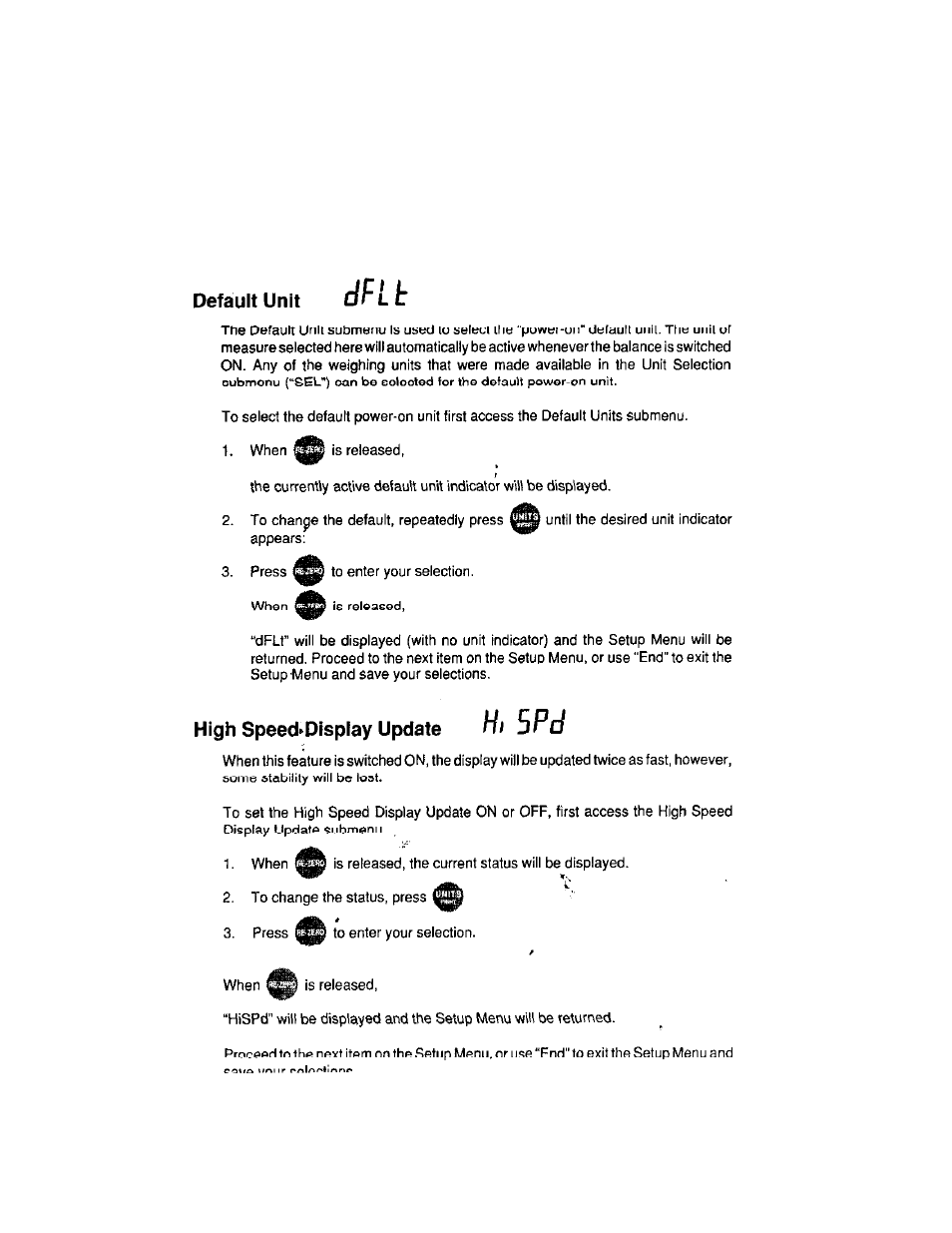 Default unit, High speed display update | Ohaus CT Series ELECTRONIC BALANCE User Manual | Page 104 / 145