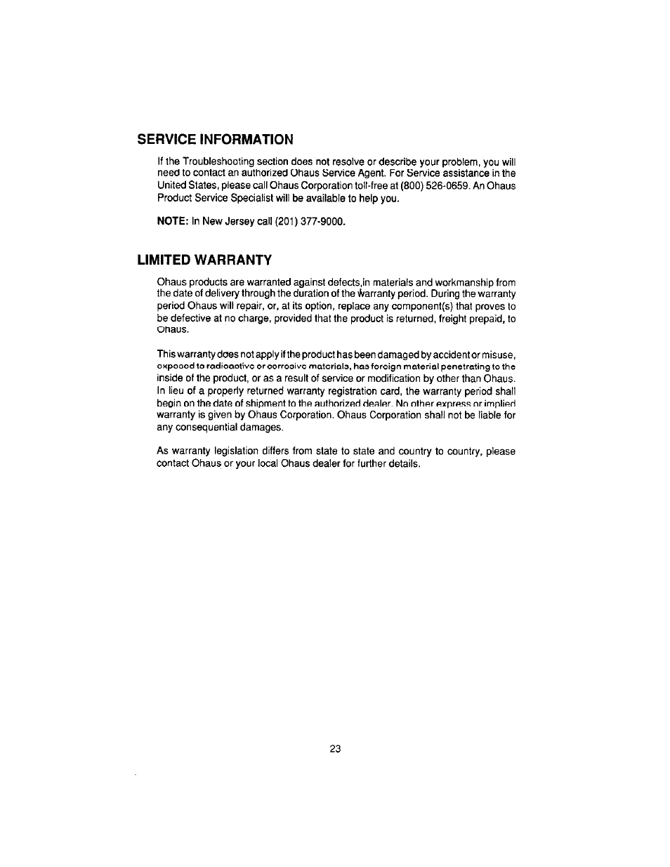 Service information, Limited warranty | Ohaus CT Series ELECTRONIC BALANCE User Manual | Page 112 / 145