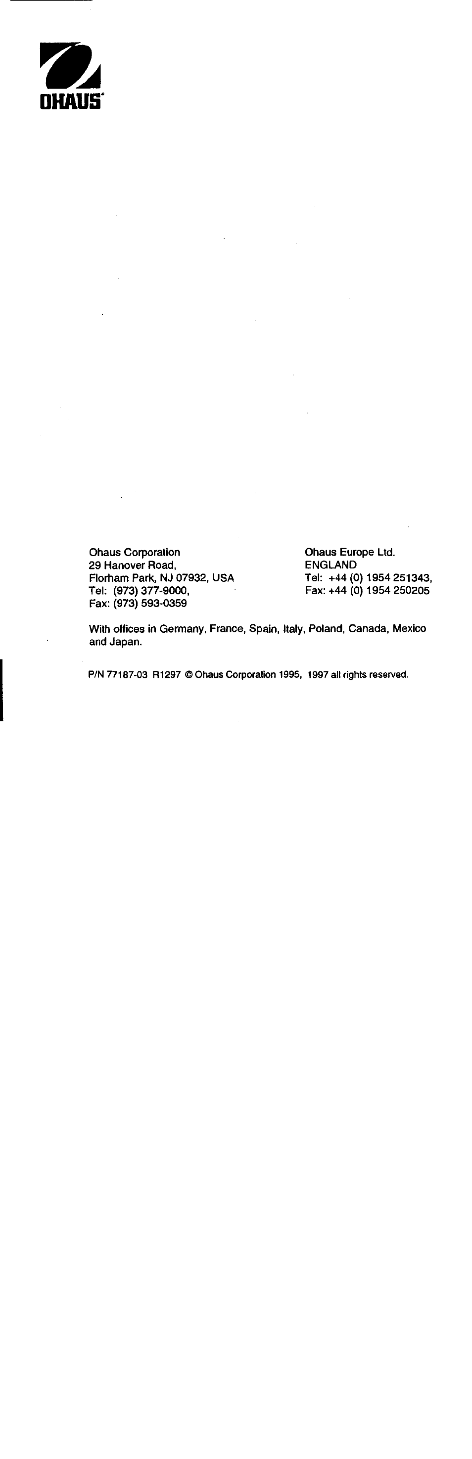 Ohaus CT Series ELECTRONIC BALANCE User Manual | Page 145 / 145