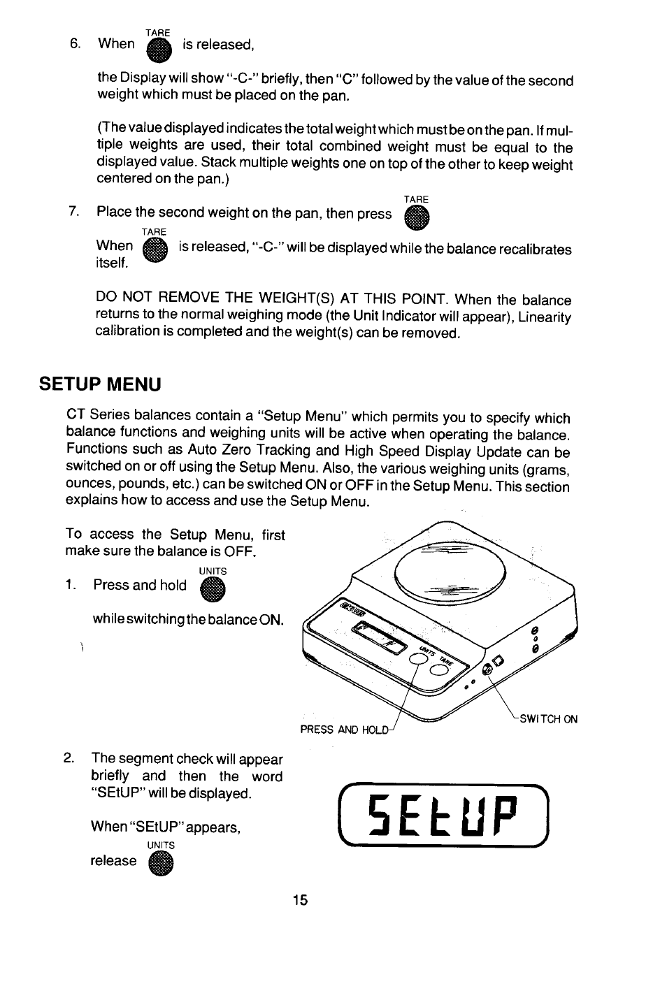 Setup menu | Ohaus CT Series ELECTRONIC BALANCE User Manual | Page 15 / 145