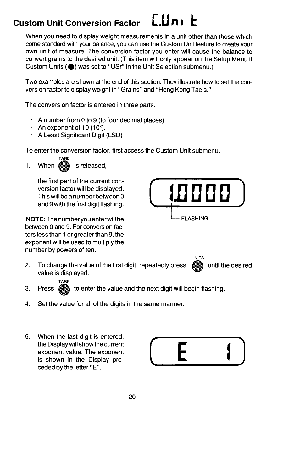 Custom unit conversion factor | Ohaus CT Series ELECTRONIC BALANCE User Manual | Page 20 / 145