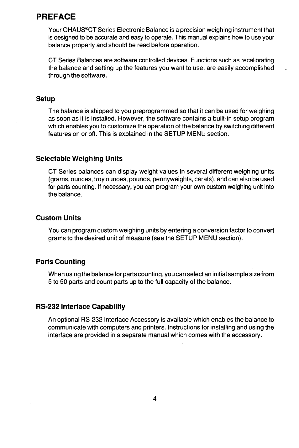 Preface | Ohaus CT Series ELECTRONIC BALANCE User Manual | Page 4 / 145