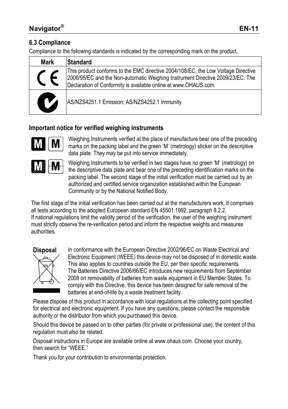 Ohaus NAVIGATOR NVT User Manual | Page 13 / 64