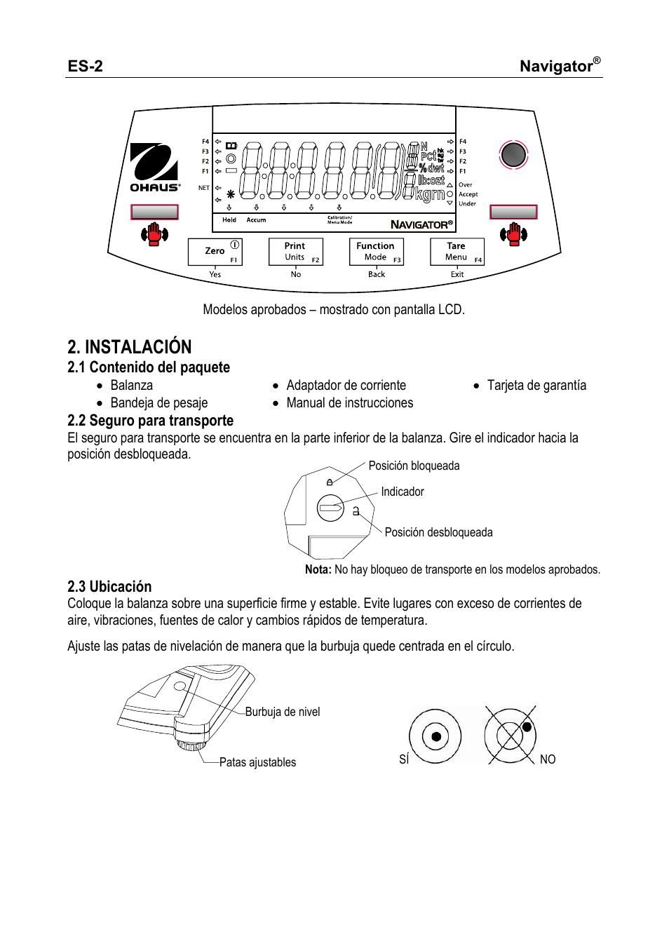Instalación | Ohaus NAVIGATOR NVT User Manual | Page 16 / 64