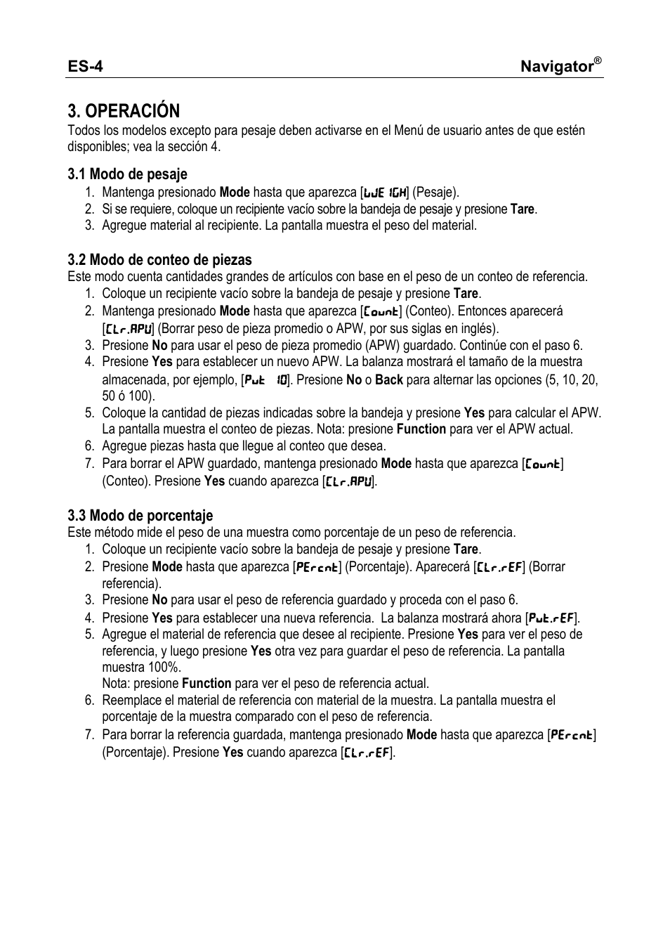 Operación | Ohaus NAVIGATOR NVT User Manual | Page 18 / 64