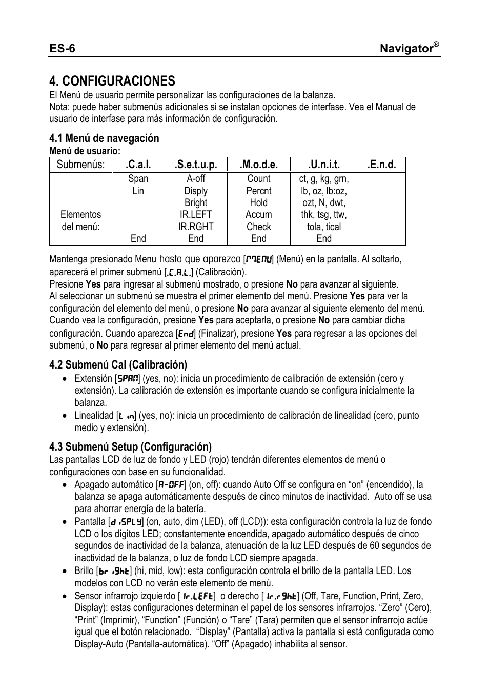 Configuraciones | Ohaus NAVIGATOR NVT User Manual | Page 20 / 64