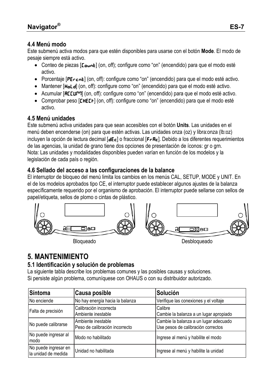 Mantenimiento | Ohaus NAVIGATOR NVT User Manual | Page 21 / 64