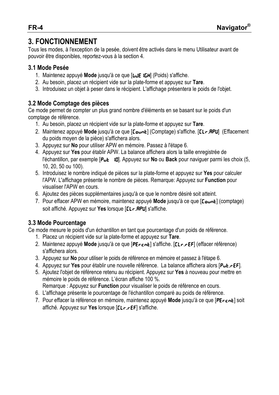 Fonctionnement | Ohaus NAVIGATOR NVT User Manual | Page 30 / 64