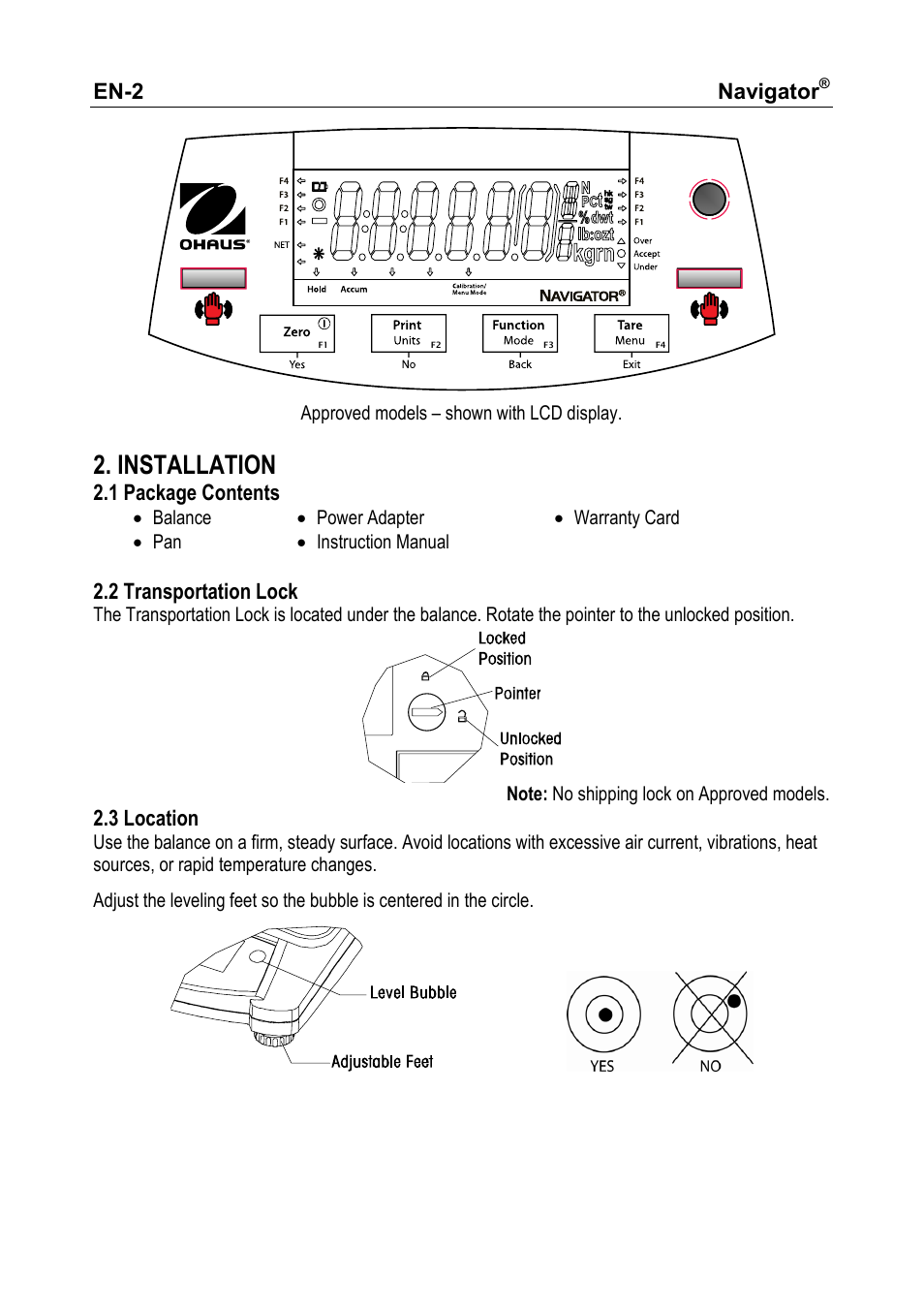 Installation | Ohaus NAVIGATOR NVT User Manual | Page 4 / 64