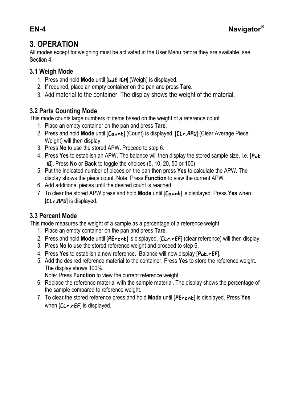 Operation | Ohaus NAVIGATOR NVT User Manual | Page 6 / 64