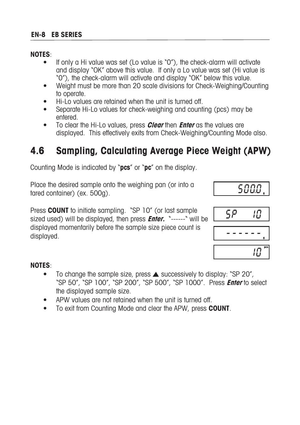 6 sampling, calculating average piece weight (apw) | Ohaus EB COMPACT SCALES Manual multi User Manual | Page 14 / 80