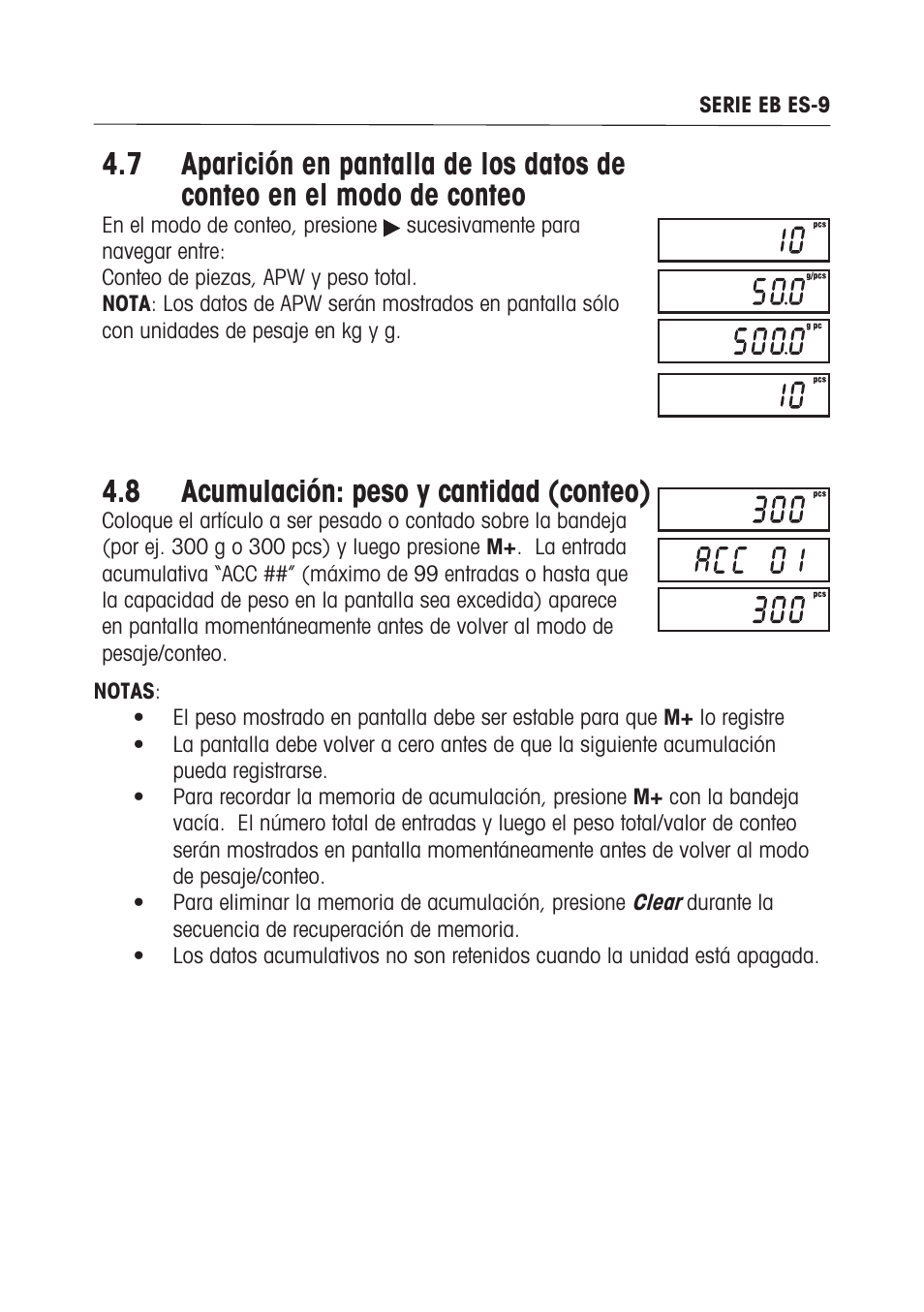 8 acumulación: peso y cantidad (conteo) | Ohaus EB COMPACT SCALES Manual multi User Manual | Page 29 / 80