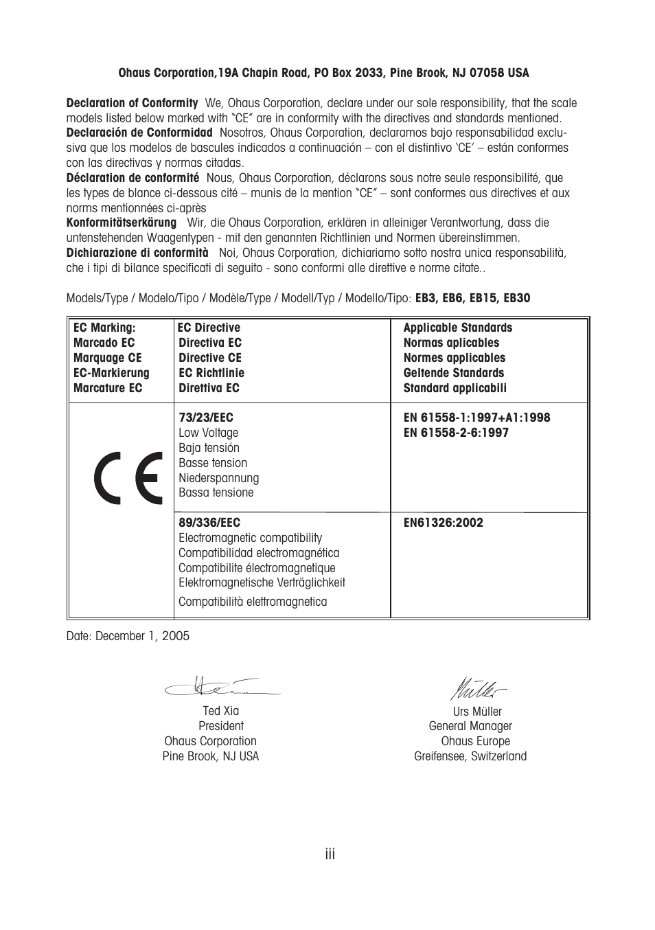 Ohaus EB COMPACT SCALES Manual multi User Manual | Page 3 / 80