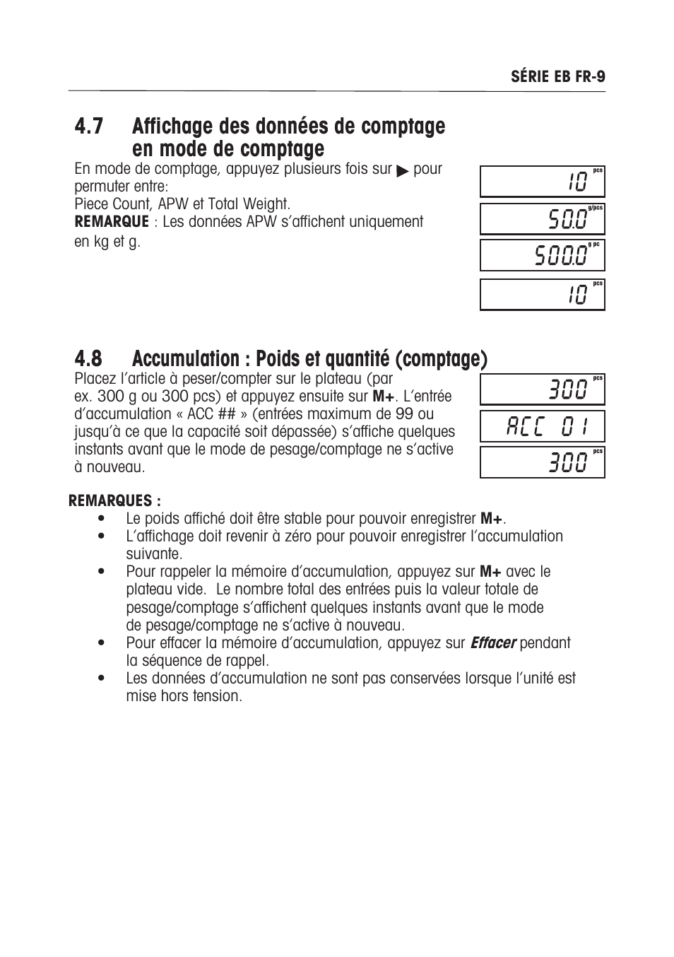 8 accumulation : poids et quantité (comptage) | Ohaus EB COMPACT SCALES Manual multi User Manual | Page 43 / 80