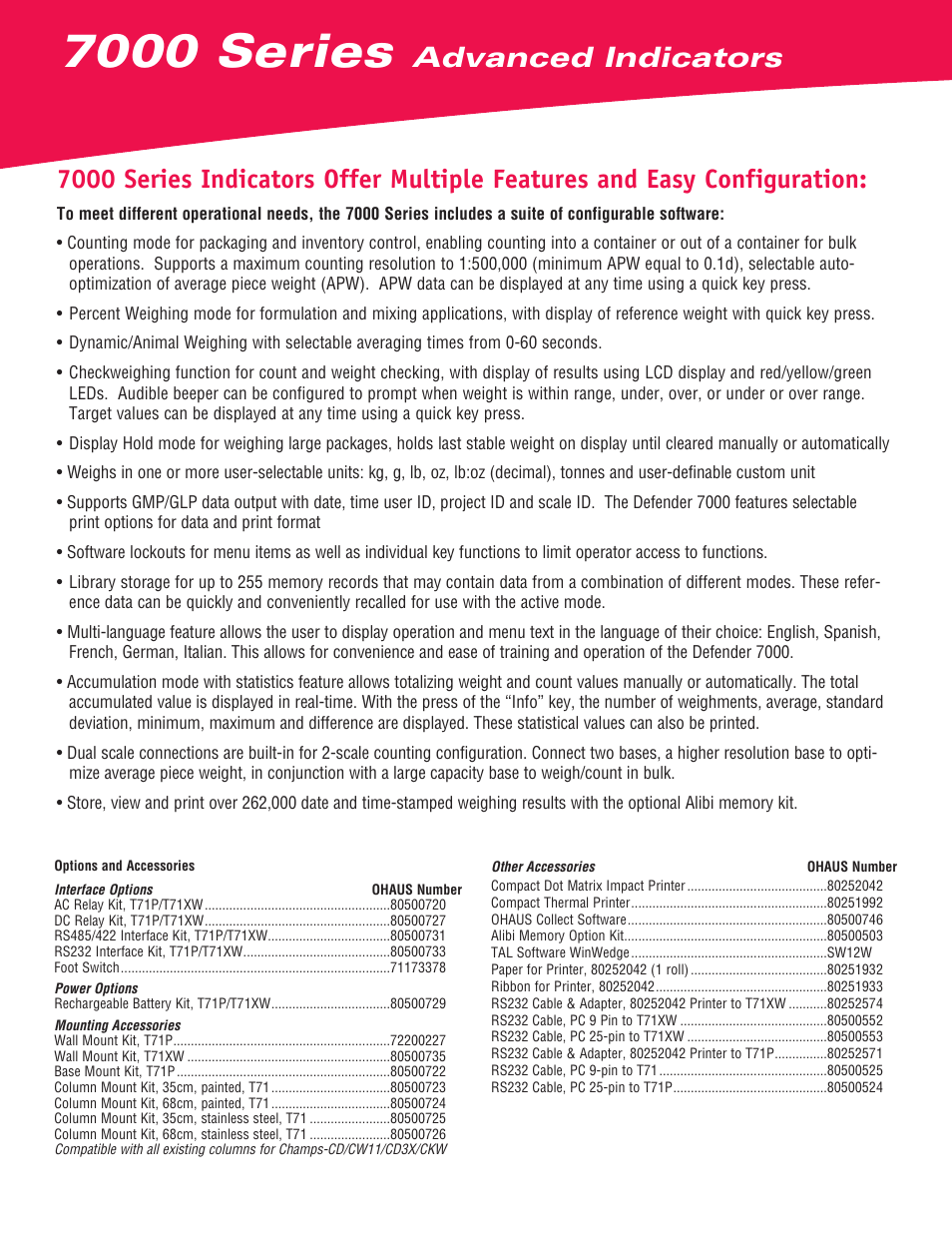 7000 series, Advanced indicators | Ohaus DEFENDER 7000 WEIGHING INDICATOR Data Sheet User Manual | Page 2 / 4