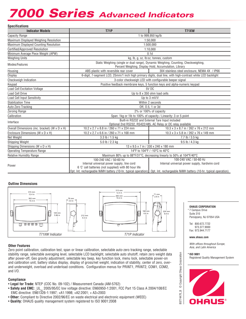 7000 series, Advanced indicators | Ohaus DEFENDER 7000 WEIGHING INDICATOR Data Sheet User Manual | Page 4 / 4