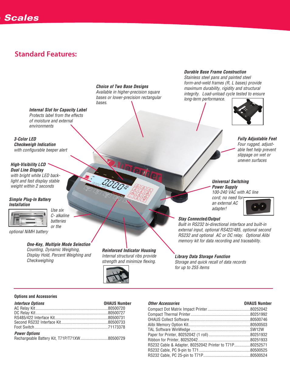 Defender, Advanced low profile scales, Standard features | Ohaus DEFENDER 7000 Low Profile Scales Data Sheet User Manual | Page 3 / 4