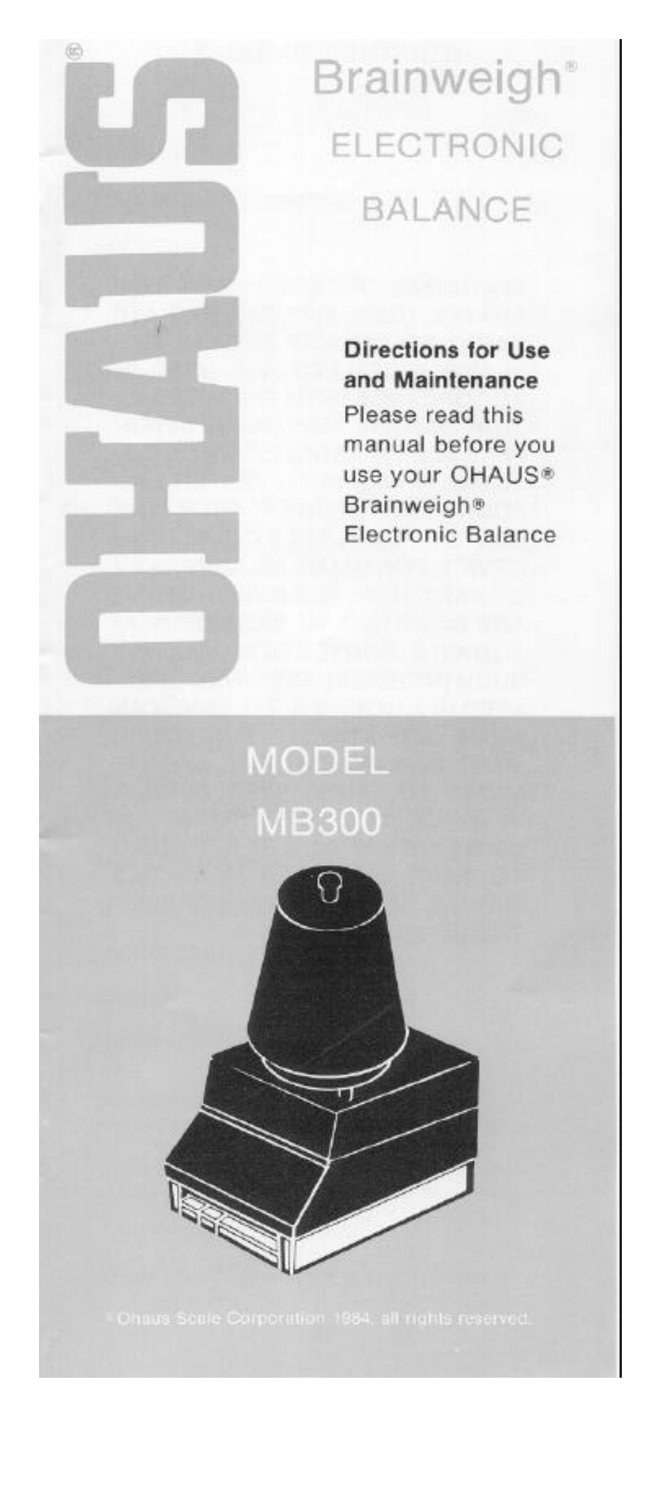 Ohaus MB300 Electronic Balances User Manual | 29 pages