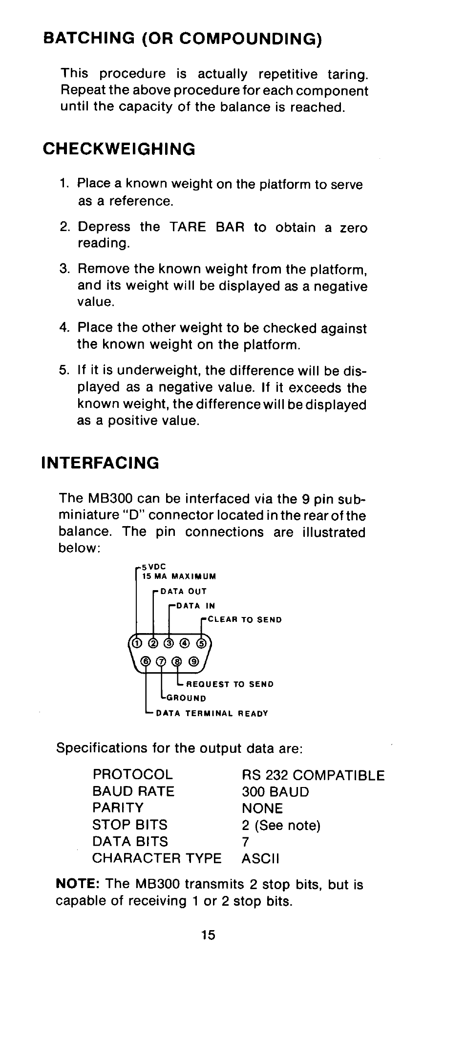 Interfacing | Ohaus MB300 Electronic Balances User Manual | Page 15 / 29