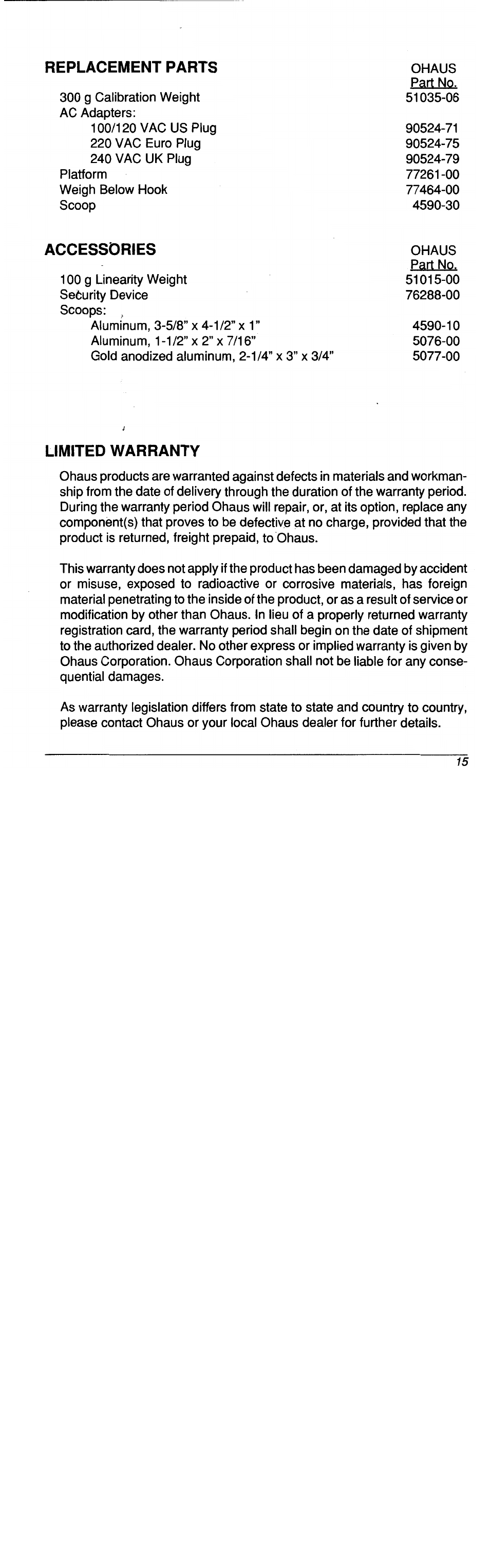 Ohaus C 305 ELECTRONIC BALANCE User Manual | Page 25 / 64