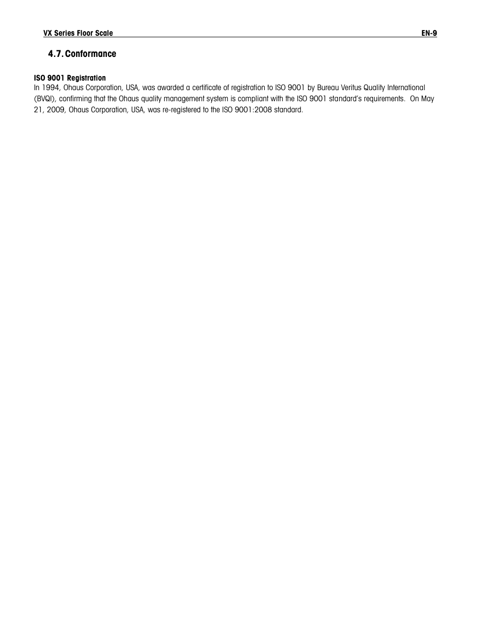 Conformance, Limited warranty | Ohaus VX SERIES FLOOR SCALES Manual User Manual | Page 13 / 17