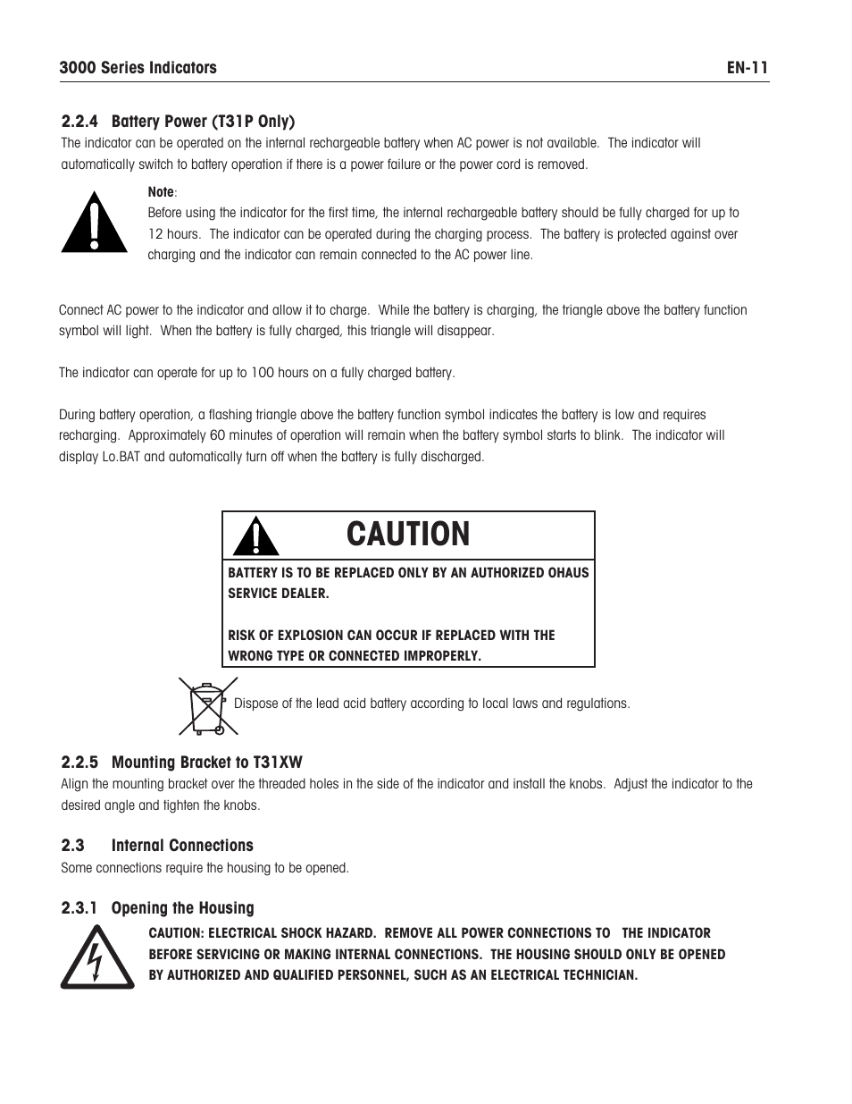 Caution | Ohaus T31XW Indicator Manual en User Manual | Page 13 / 46