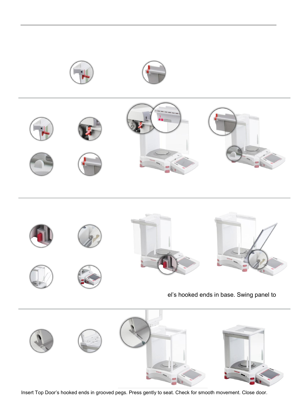 Side door installation, Front panel installation, Top door installation | Ohaus EXPLORER PRECISION HIGH CAPACITY BALANCES Manual User Manual | Page 10 / 156