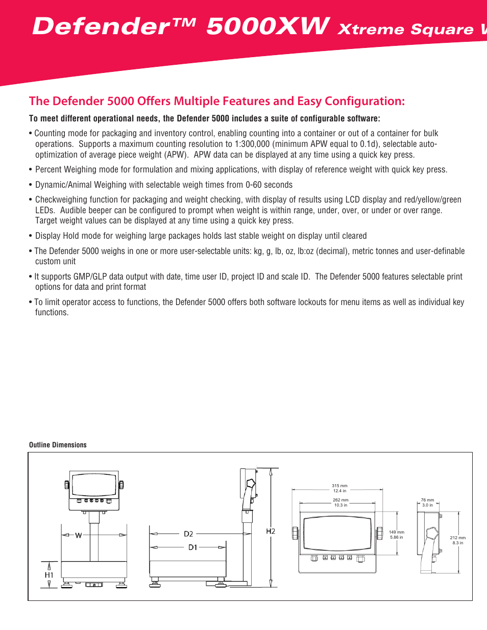 Defender, 5000xw, Xtreme square washdown scales | Ohaus DEFENDER 5000XW Xtreme Square Washdown Scales User Manual | Page 2 / 4