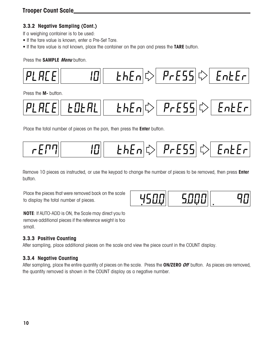 Trooper count scale, 4 negative counting, Press the sample menu button. press the m- button | Ohaus TROOPER COMPACT COUNTING SCALES Manual multi User Manual | Page 14 / 104