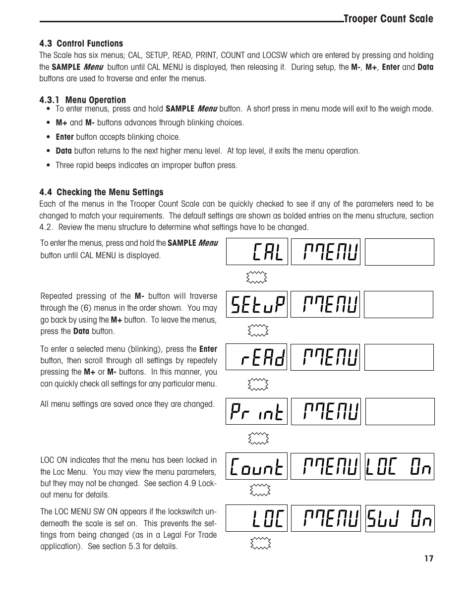 Trooper count scale, 1 menu operation, 4 checking the menu settings | 3 control functions | Ohaus TROOPER COMPACT COUNTING SCALES Manual multi User Manual | Page 21 / 104