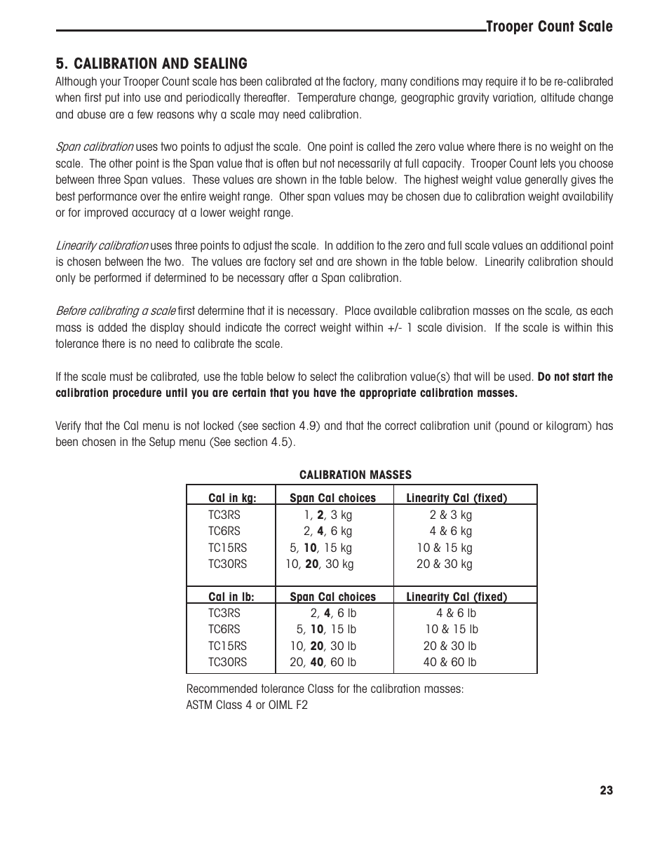 Trooper count scale 5. calibration and sealing | Ohaus TROOPER COMPACT COUNTING SCALES Manual multi User Manual | Page 27 / 104