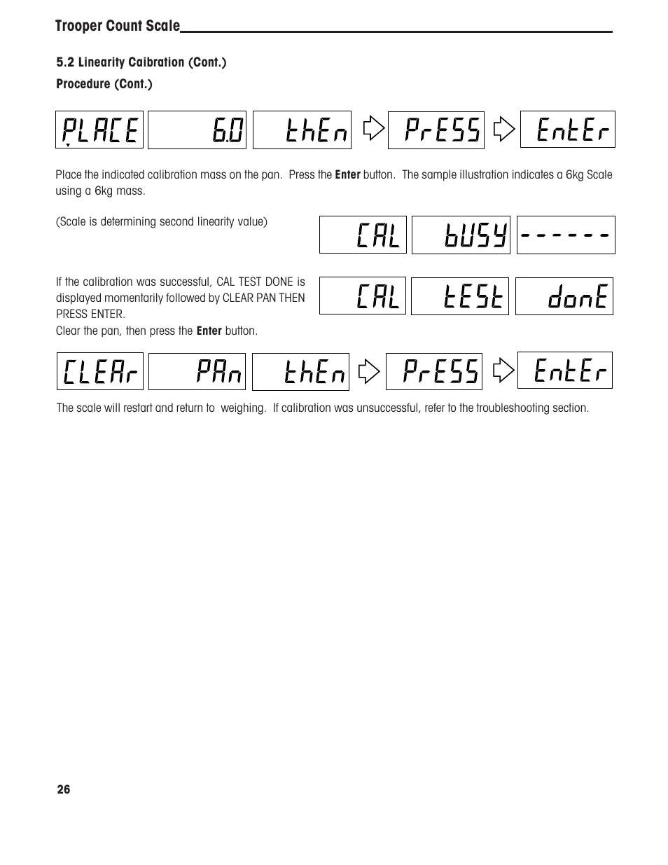 Trooper count scale, Procedure (cont.), 2 linearity caibration (cont.) | Ohaus TROOPER COMPACT COUNTING SCALES Manual multi User Manual | Page 30 / 104