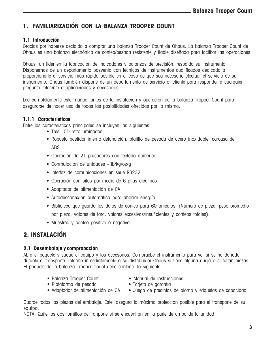 Instalación | Ohaus TROOPER COMPACT COUNTING SCALES Manual multi User Manual | Page 40 / 104