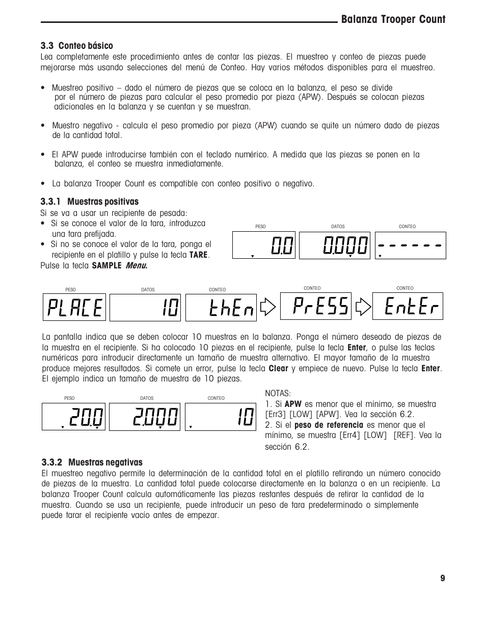 Balanza trooper count, 3 conteo básico, 2 muestras negativas | 1 muestras positivas | Ohaus TROOPER COMPACT COUNTING SCALES Manual multi User Manual | Page 46 / 104