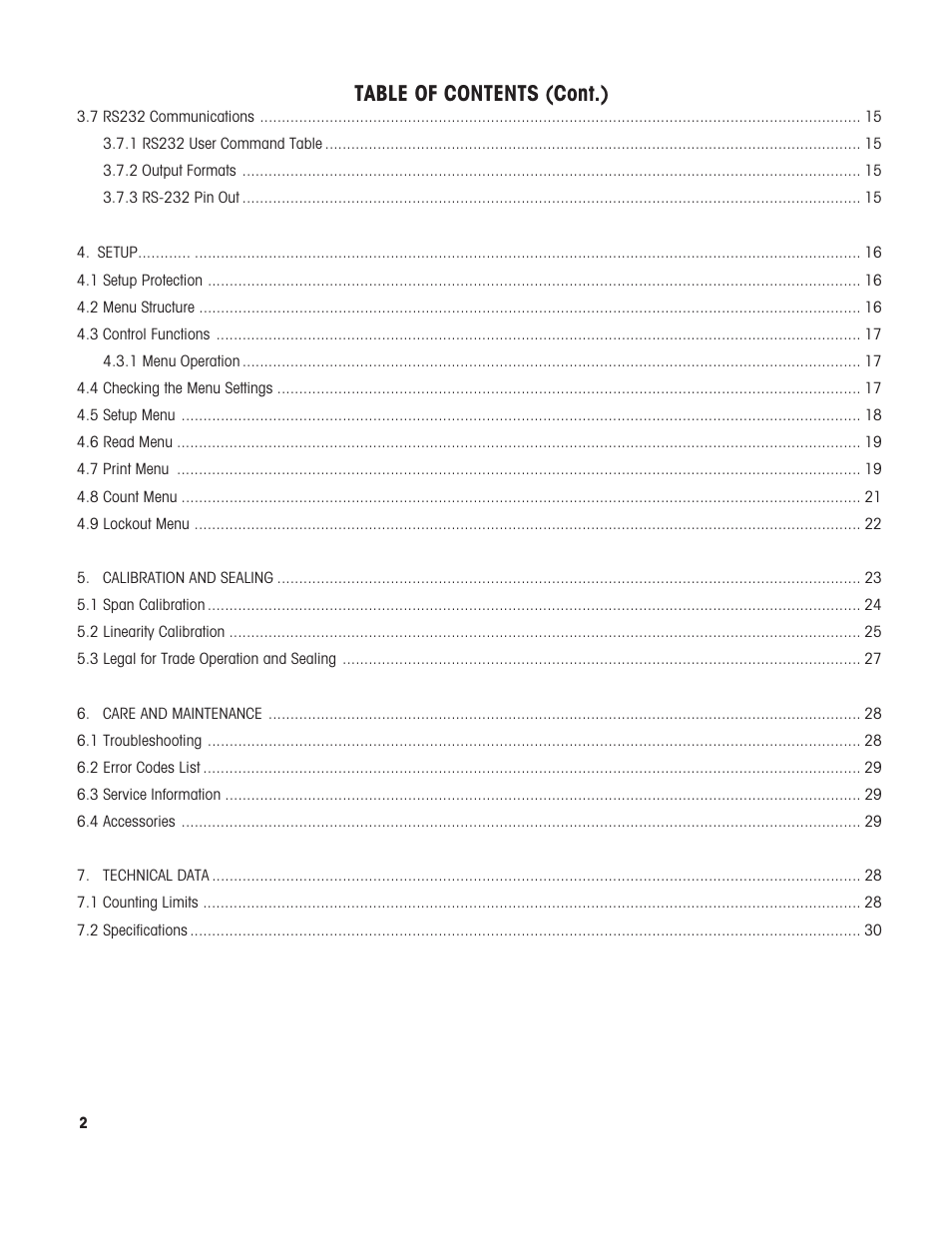 Table of contents (cont.) | Ohaus TROOPER COMPACT COUNTING SCALES Manual multi User Manual | Page 6 / 104