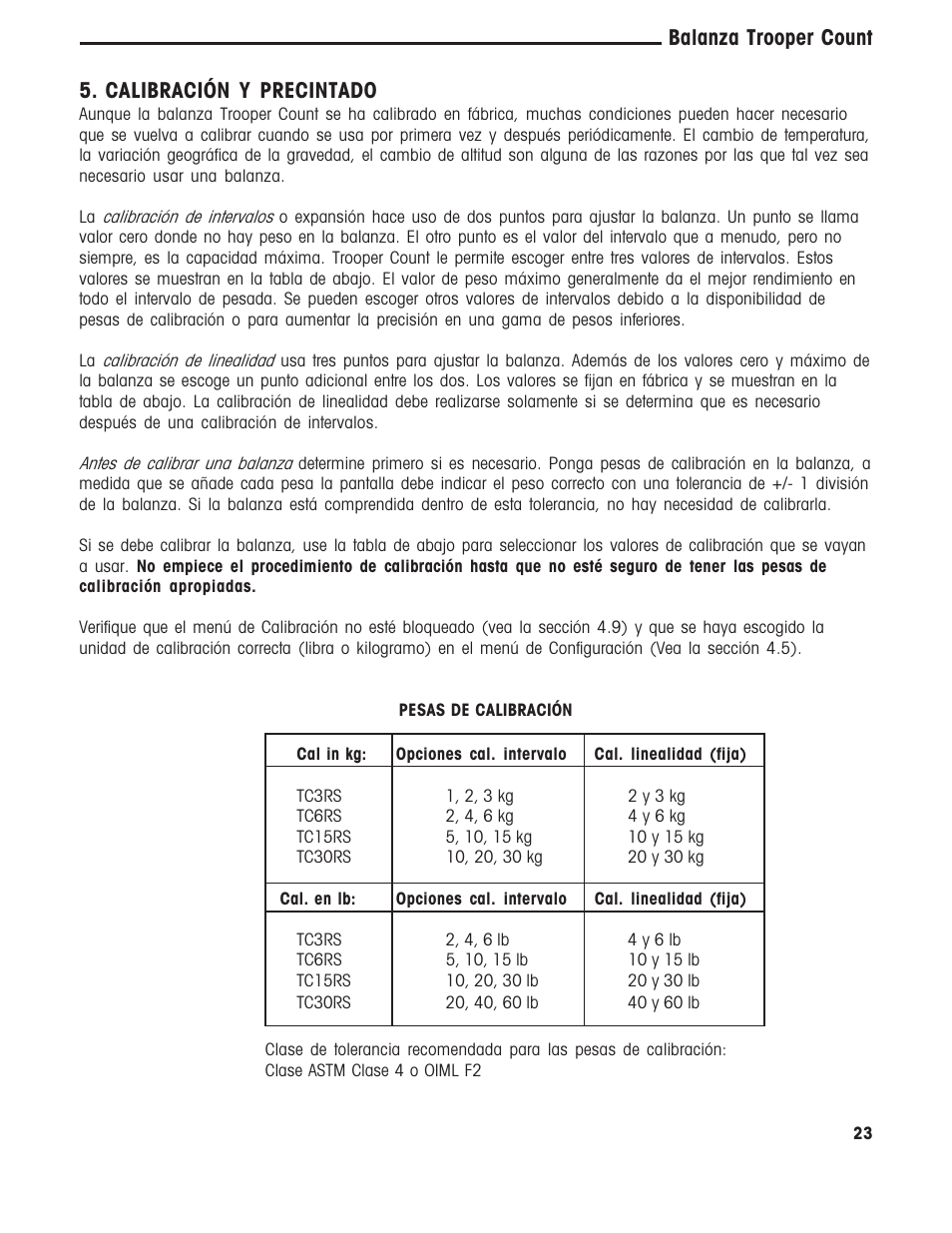 Balanza trooper count 5. calibración y precintado | Ohaus TROOPER COMPACT COUNTING SCALES Manual multi User Manual | Page 60 / 104