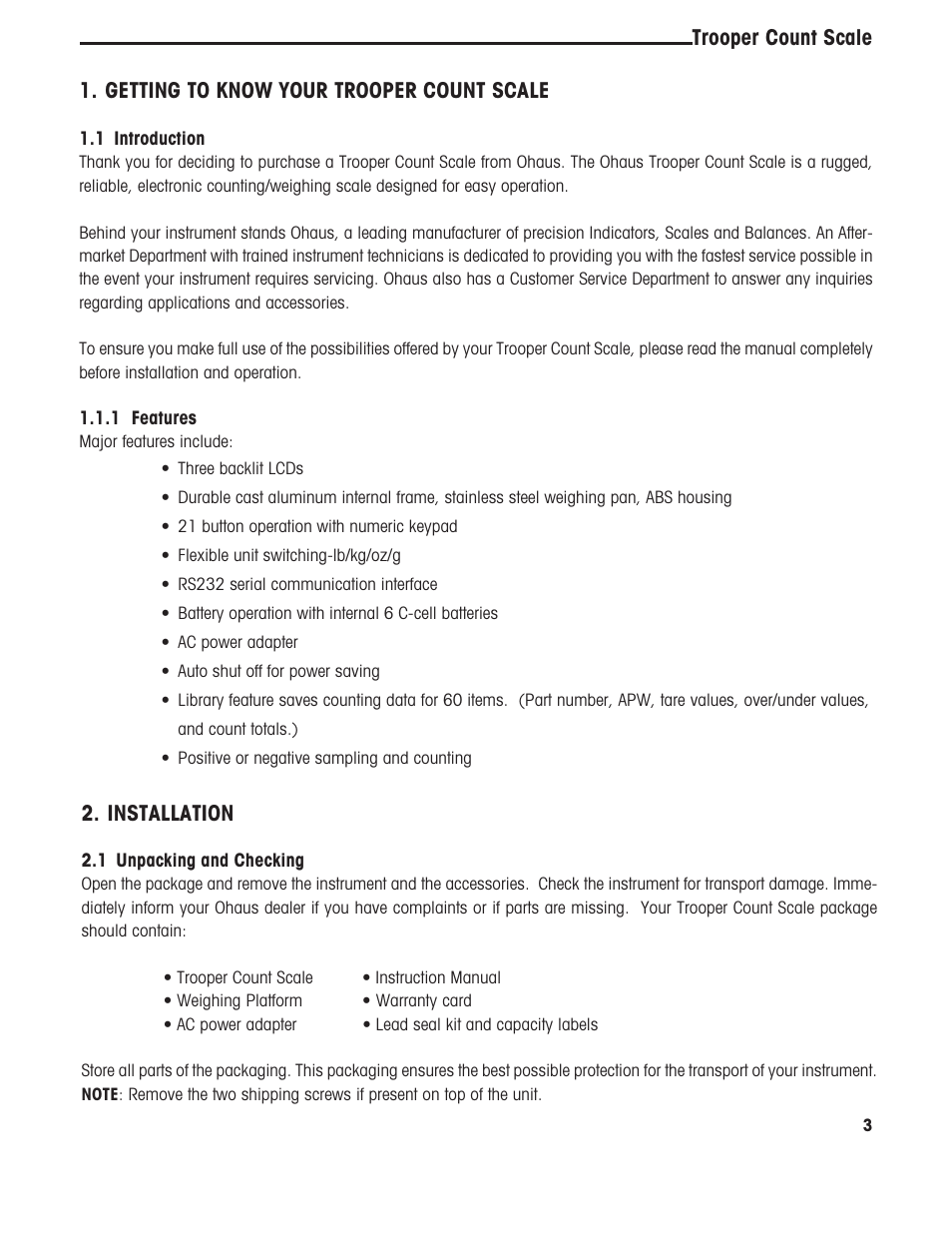 Ohaus TROOPER COMPACT COUNTING SCALES Manual multi User Manual | Page 7 / 104
