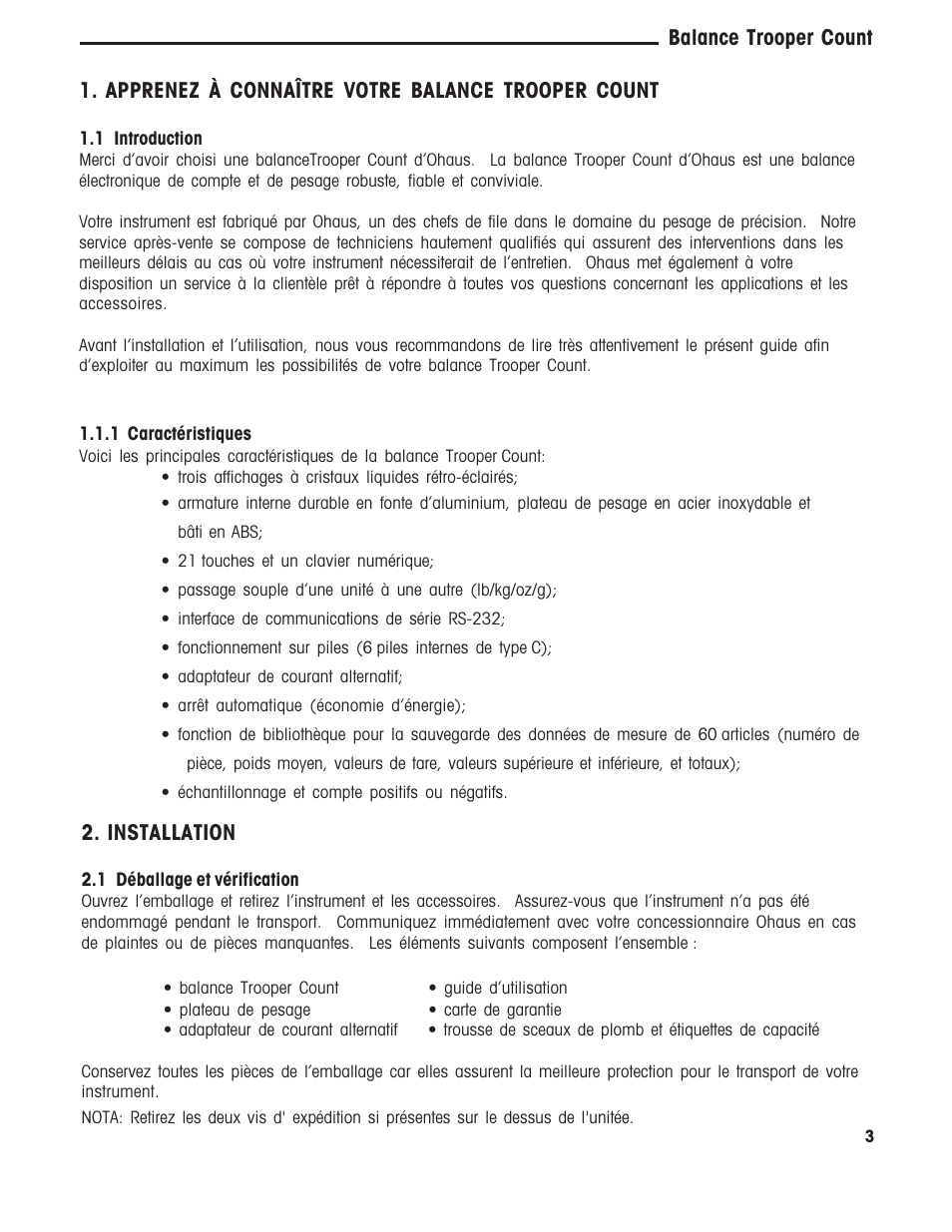 Installation | Ohaus TROOPER COMPACT COUNTING SCALES Manual multi User Manual | Page 73 / 104