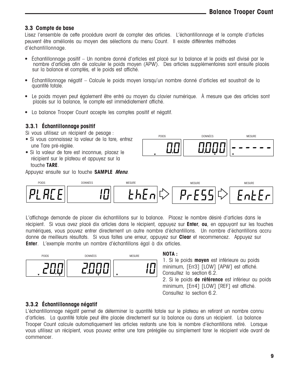 Balance trooper count, 3 compte de base, 1 échantillonnage positif | 2 échantillonnage négatif | Ohaus TROOPER COMPACT COUNTING SCALES Manual multi User Manual | Page 79 / 104