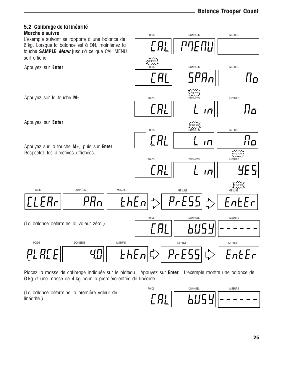 Balance trooper count, Marche à suivre, 2 calibrage de la linéarité | Ohaus TROOPER COMPACT COUNTING SCALES Manual multi User Manual | Page 95 / 104