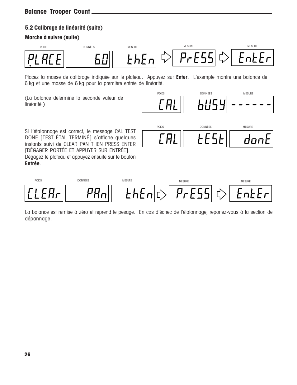 Balance trooper count, Marche à suivre (suite), 2 calibrage de linéarité (suite) | Ohaus TROOPER COMPACT COUNTING SCALES Manual multi User Manual | Page 96 / 104