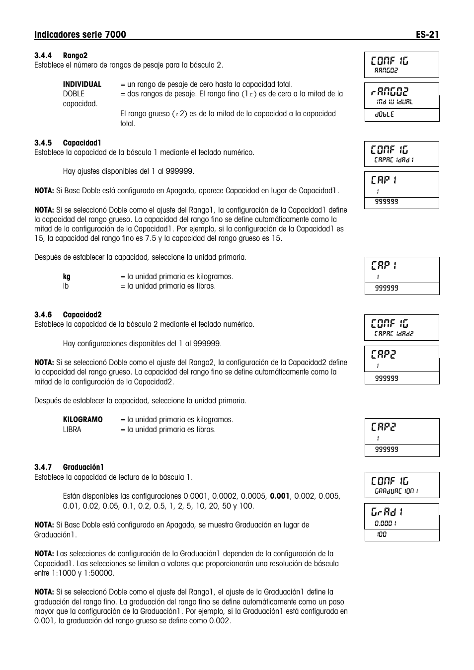 Config, Cap2, Rango2 | Cap1, Grad1 | Ohaus DEFENDER 7000 BENCH SCALES Manual es User Manual | Page 23 / 80