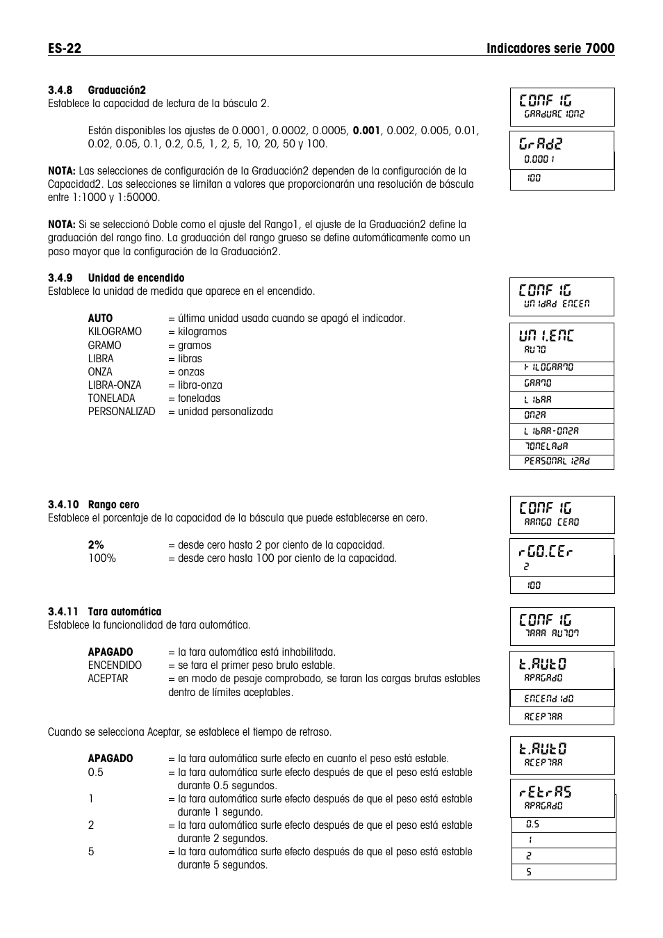 Config, T.auto, Grad2 | Rgo.cer, Retras, Uni.enc | Ohaus DEFENDER 7000 BENCH SCALES Manual es User Manual | Page 24 / 80