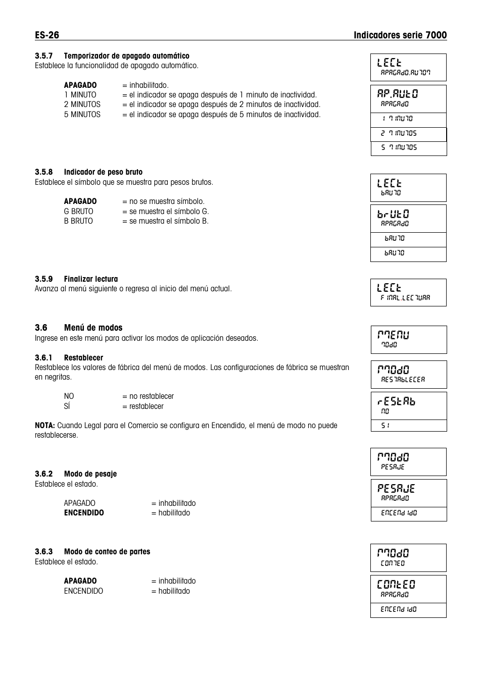 Mmodo, Conteo, Lect | Ap.auto, Bruto, Mmenu, Restab, Pesaje | Ohaus DEFENDER 7000 BENCH SCALES Manual es User Manual | Page 28 / 80