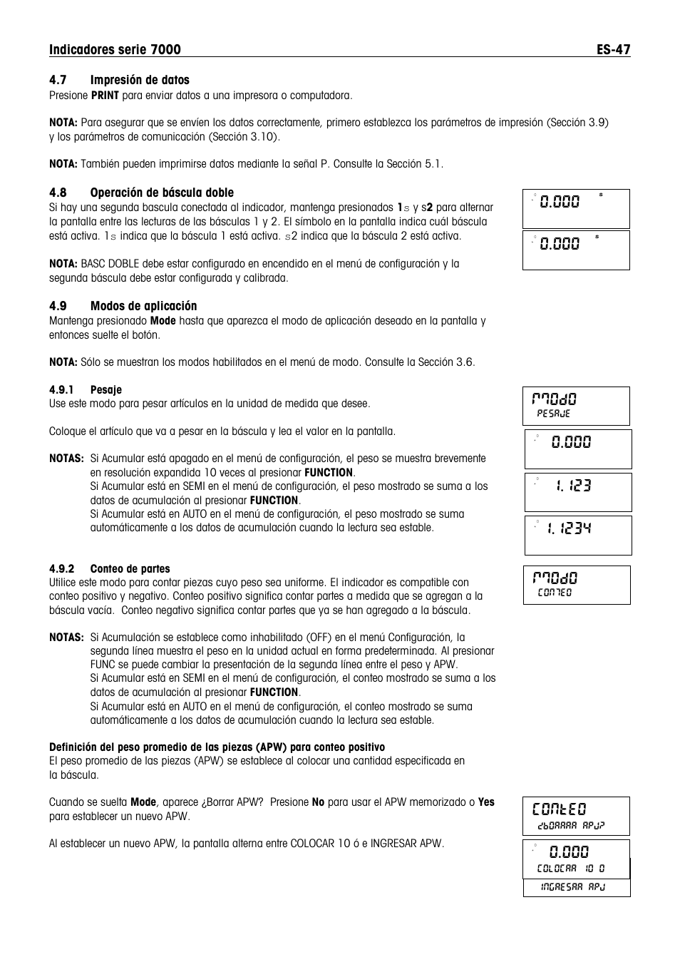 Mmodo, Conteo | Ohaus DEFENDER 7000 BENCH SCALES Manual es User Manual | Page 49 / 80