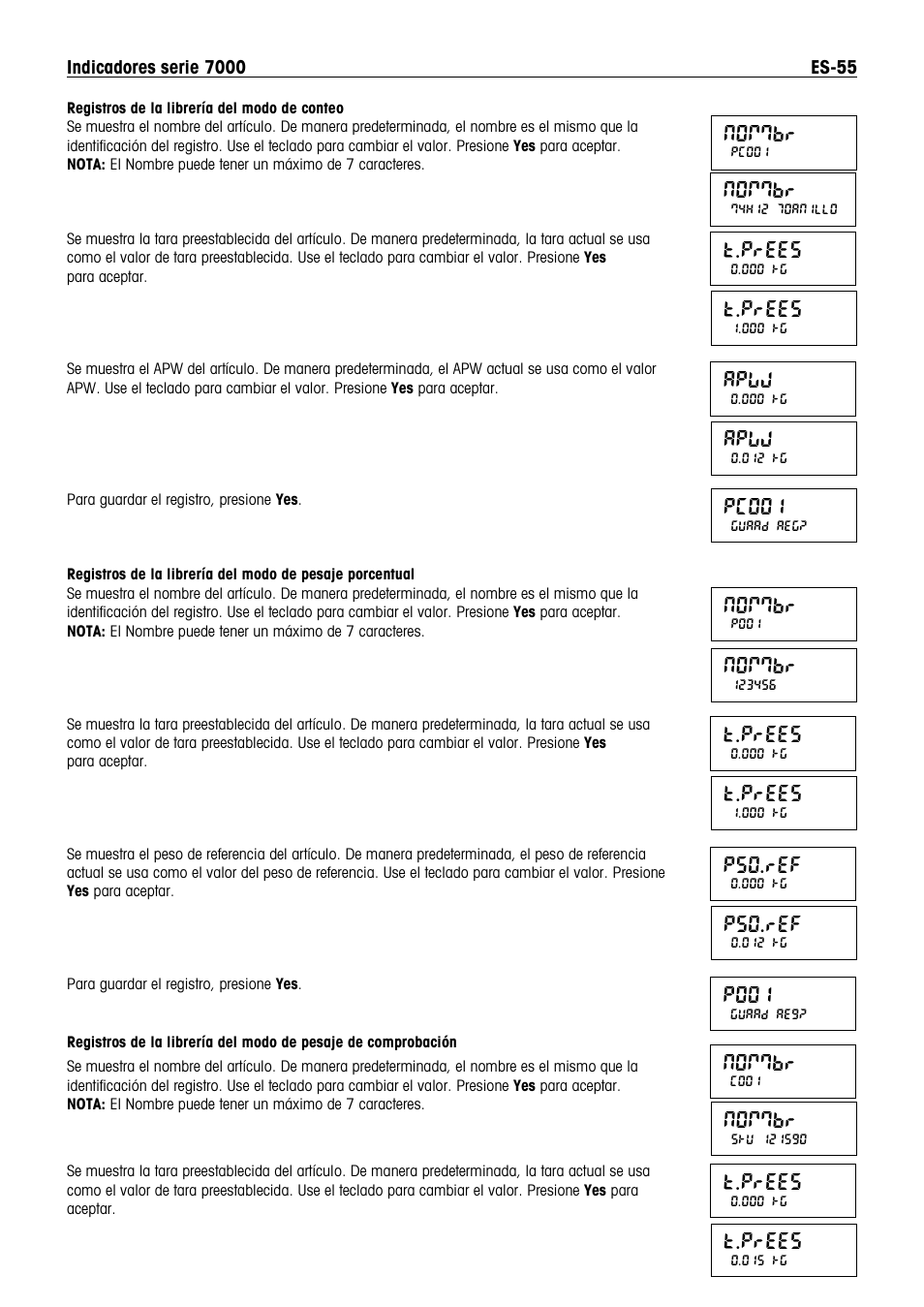 Nommbr, Pc001, T.prees | Apww, Pso.ref, P001 | Ohaus DEFENDER 7000 BENCH SCALES Manual es User Manual | Page 57 / 80